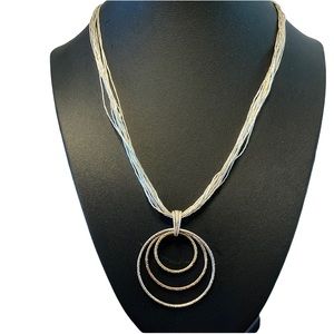 Coldwater Creek Liquid Silver Necklace with Tri-color Silver Ringed Pendant 16g.
